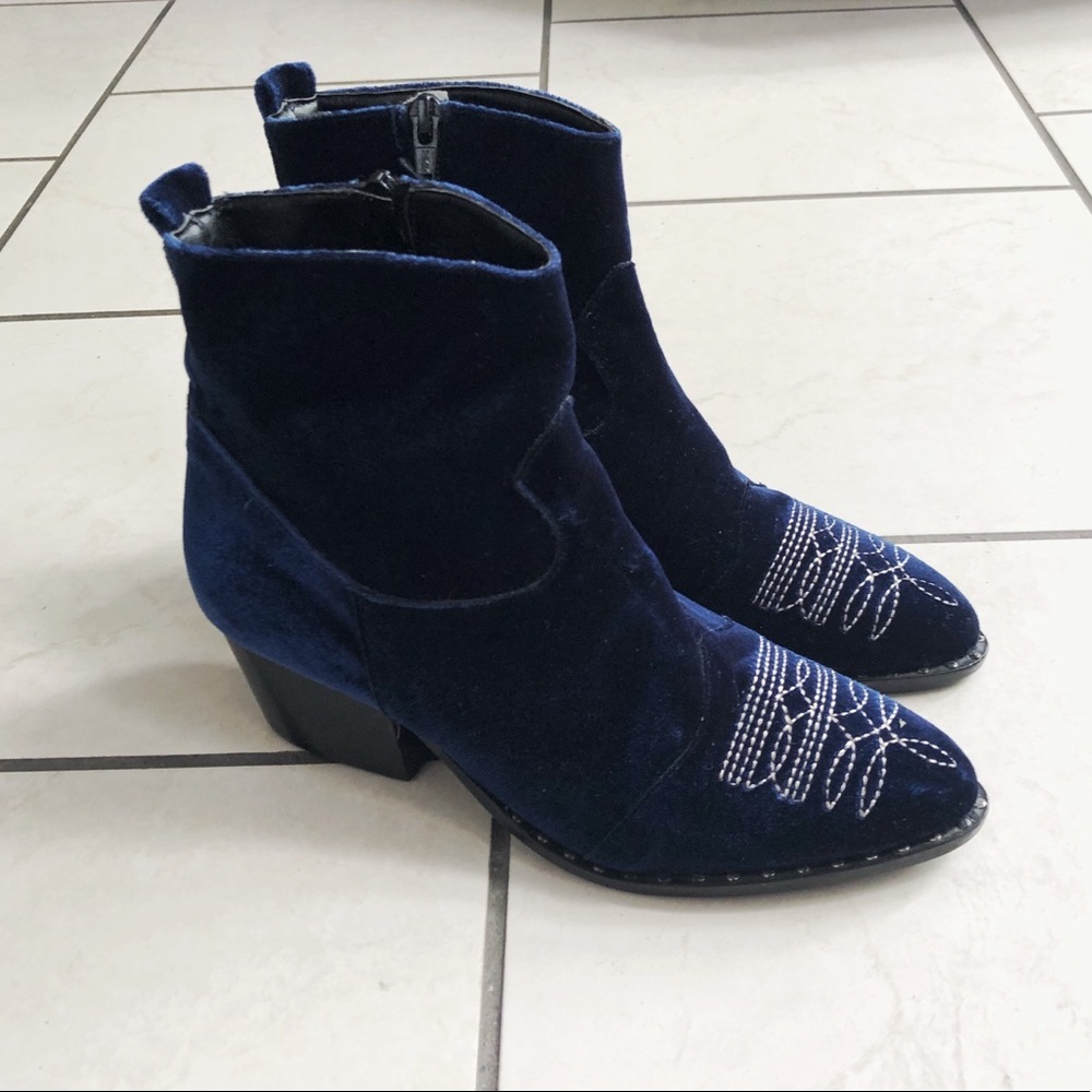 Blue Velour Cowboy Boots